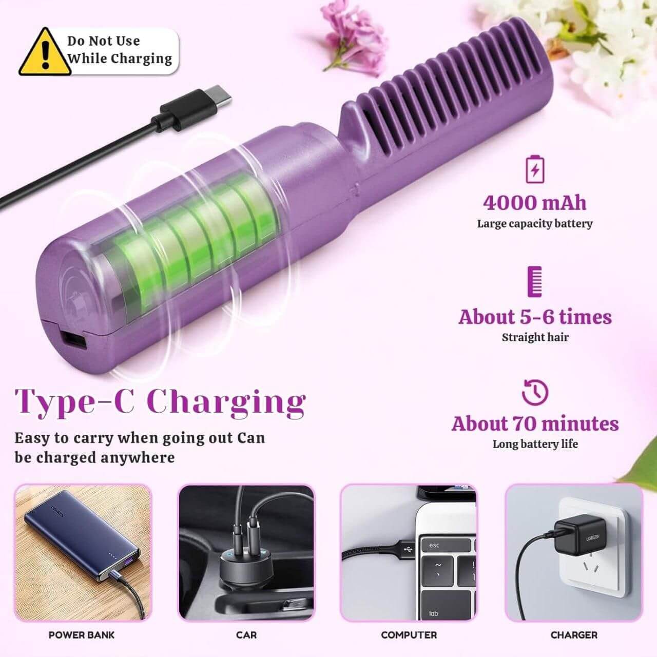 Meneflix Portable Hair Straightener Cordless Rechargeable